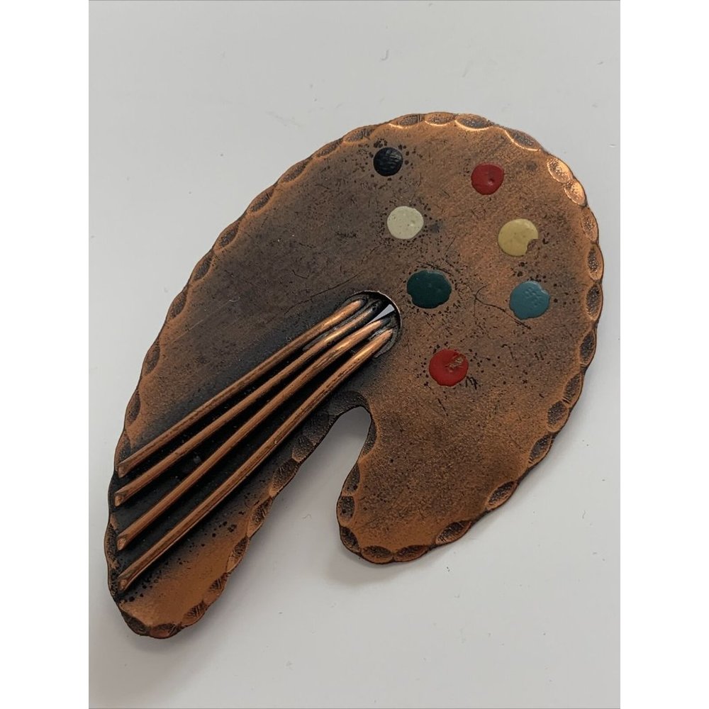 Handmade Copper Brooch Modernist Pedro Pujol Painters Pallette Pin